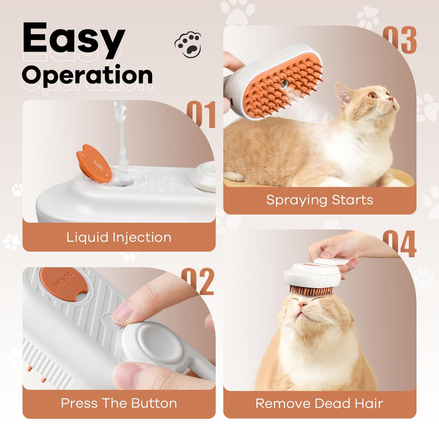 Cat Steam Brush for Shedding, 4 in 1 Rechargeable Steam Brush for Cats and Dogs, Anti-Static, Massage, Cleaning, Shedding & Combing All In One!