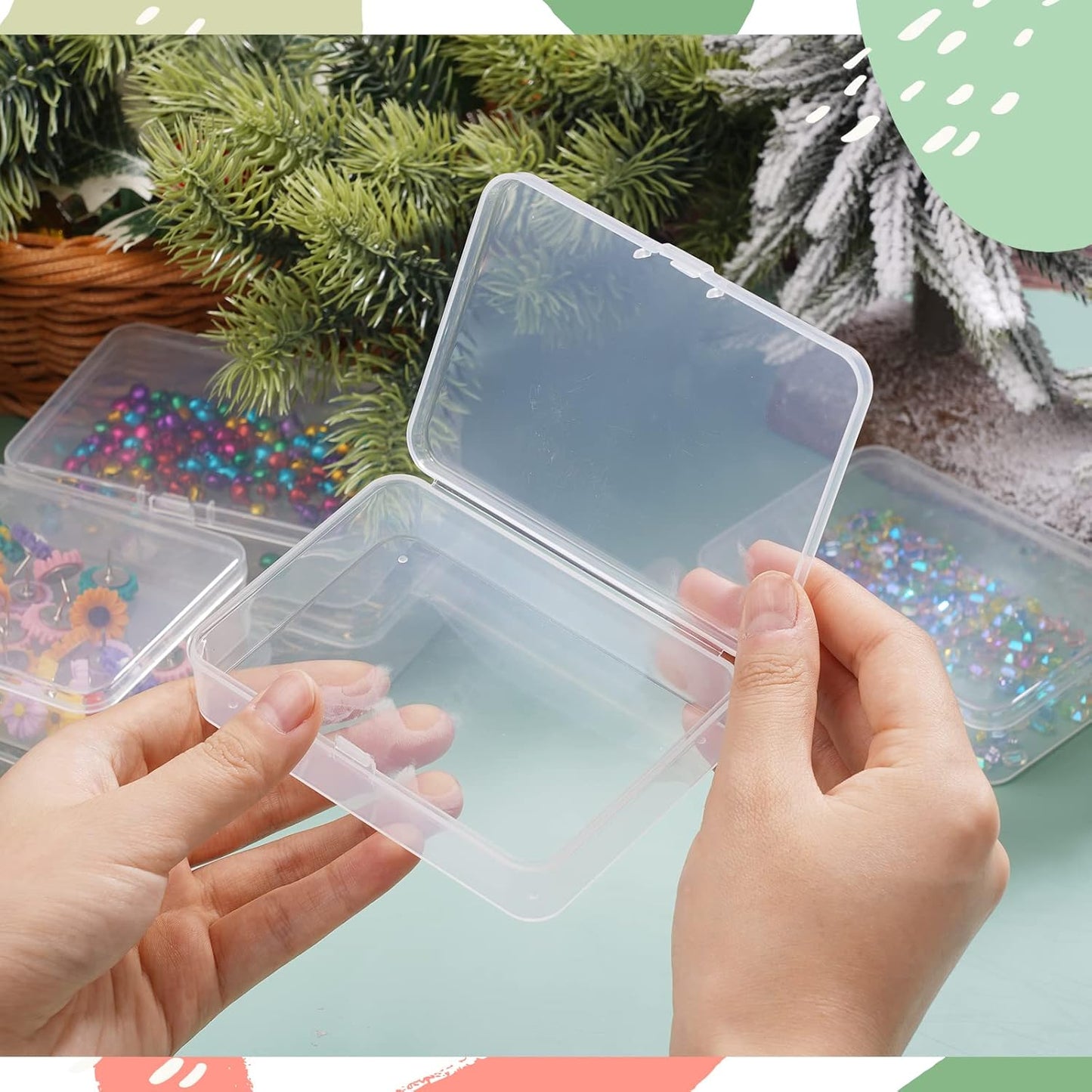 ISKYBOB 6 Packs Rectangle Small Clear Plastic Storage Containers Box Case with Hinged Lid Crafts Organizer for Crayons, Bobby Pin, Beads(4.1 x 3in)