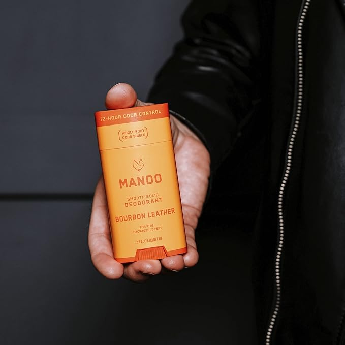Mando Bourbon Leather Body Deodorant - 72 Hour Odor Control, Aluminum Free, Baking Soda Free - 3.0 Oz Tube and 2.6 Oz Solid Stick