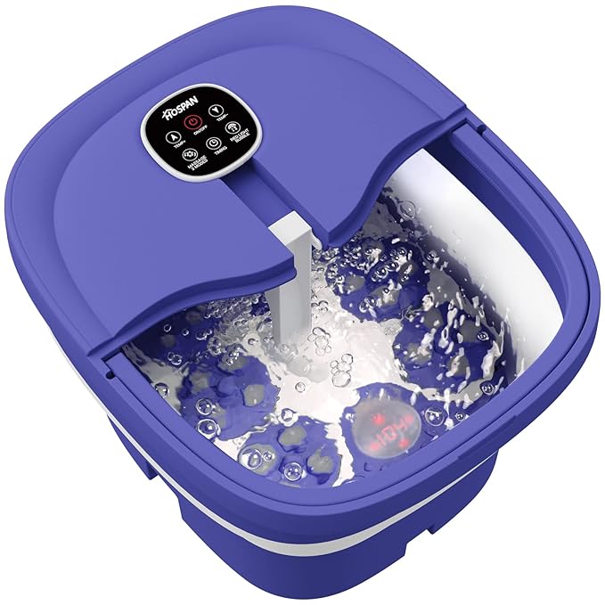 HOSPAN Collapsible Foot Spa Electric Rotary Massage, Foot Bath with Heat, Bubble, Remote, and 24 Motorized Shiatsu Massage Balls. Pedicure Foot Spa for Feet Stress Relief - FS02A