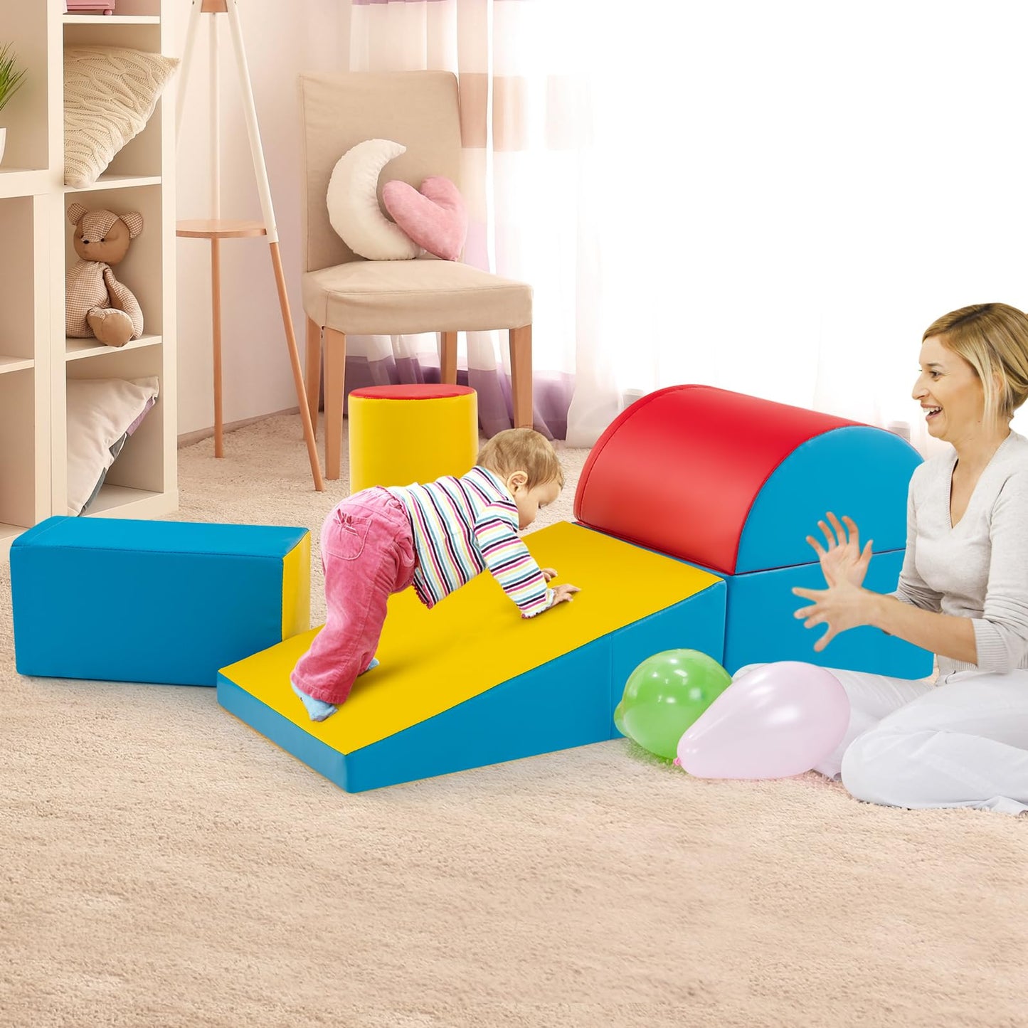 Costzon Climbing Toys for Toddlers, 5 Pieces Soft Foam Block Play Structures Infants Climbers for Child Development, Waterproof Indoor Crawl and Climb Foam Play Set for Kids Preschool Baby