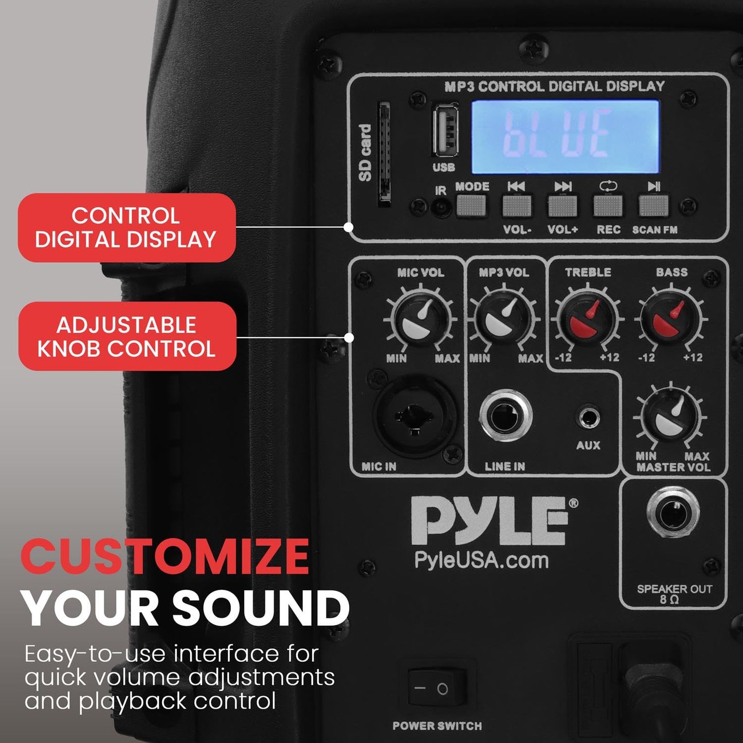 Pyle Powered PA Speaker System Active & Passive Bluetooth Loudspeakers Kit with 8 Inch Speakers, Wired Microphone, MP3/USB/SD/AUX Readers, Speaker Stands- PYLE PPHP849KT.5,Black