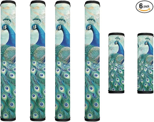 Appliance Door Handle Covers Set of 6 Refrigerator Handle Cover Anti-Skid Microwave Door Handle Protector Keep Off Oil Stains, Fingerprints, Peacock Flower Green Blue