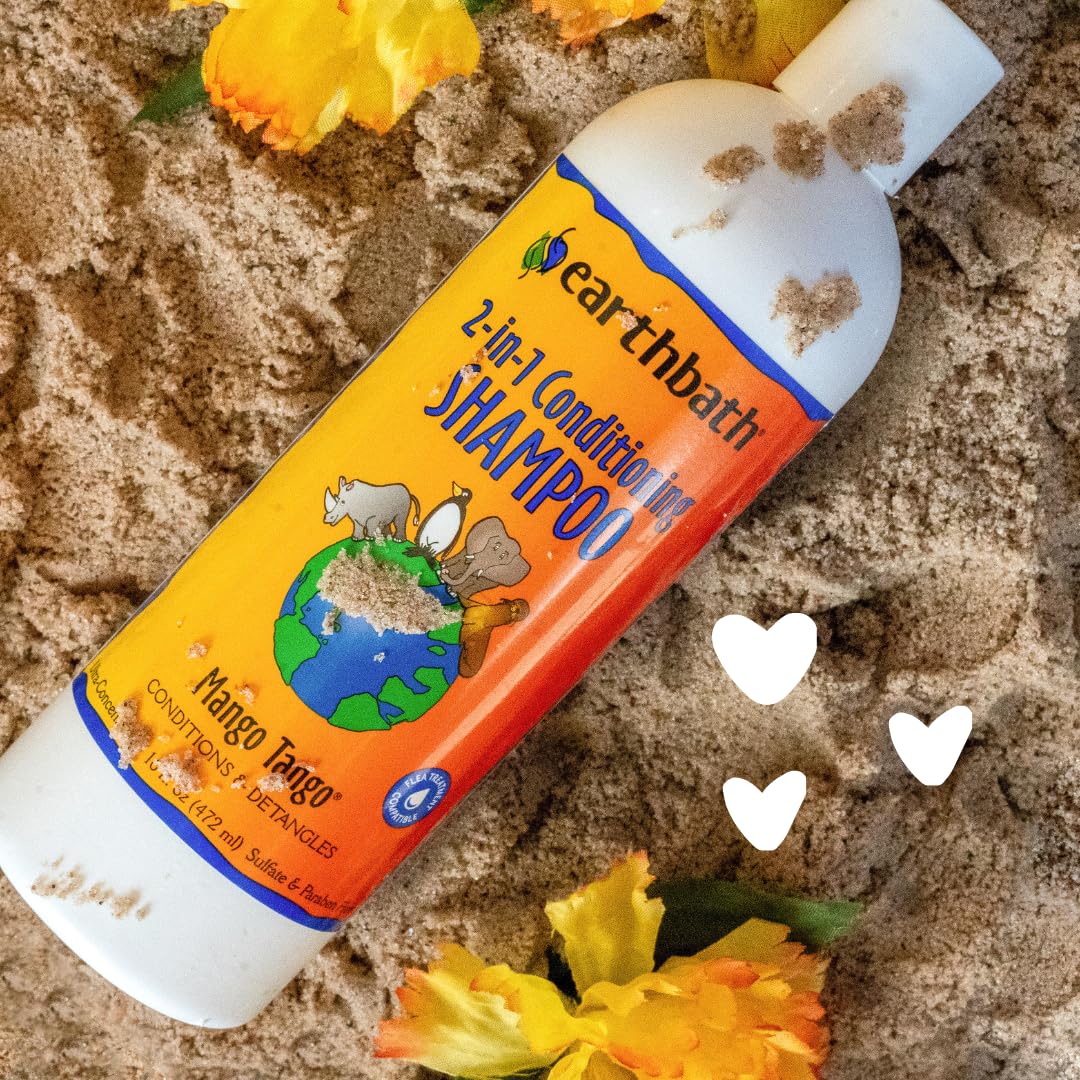 earthbath, Mango Tango 2-in-1 Conditioning Shampoo - Cruelty Free Dog Shampoo and Conditioner, Made in USA, Gentle Dog Conditioner, Best Puppy Shampoo & Puppy Supplies, Safe Dog Wash - 16 Oz (1 Pack)