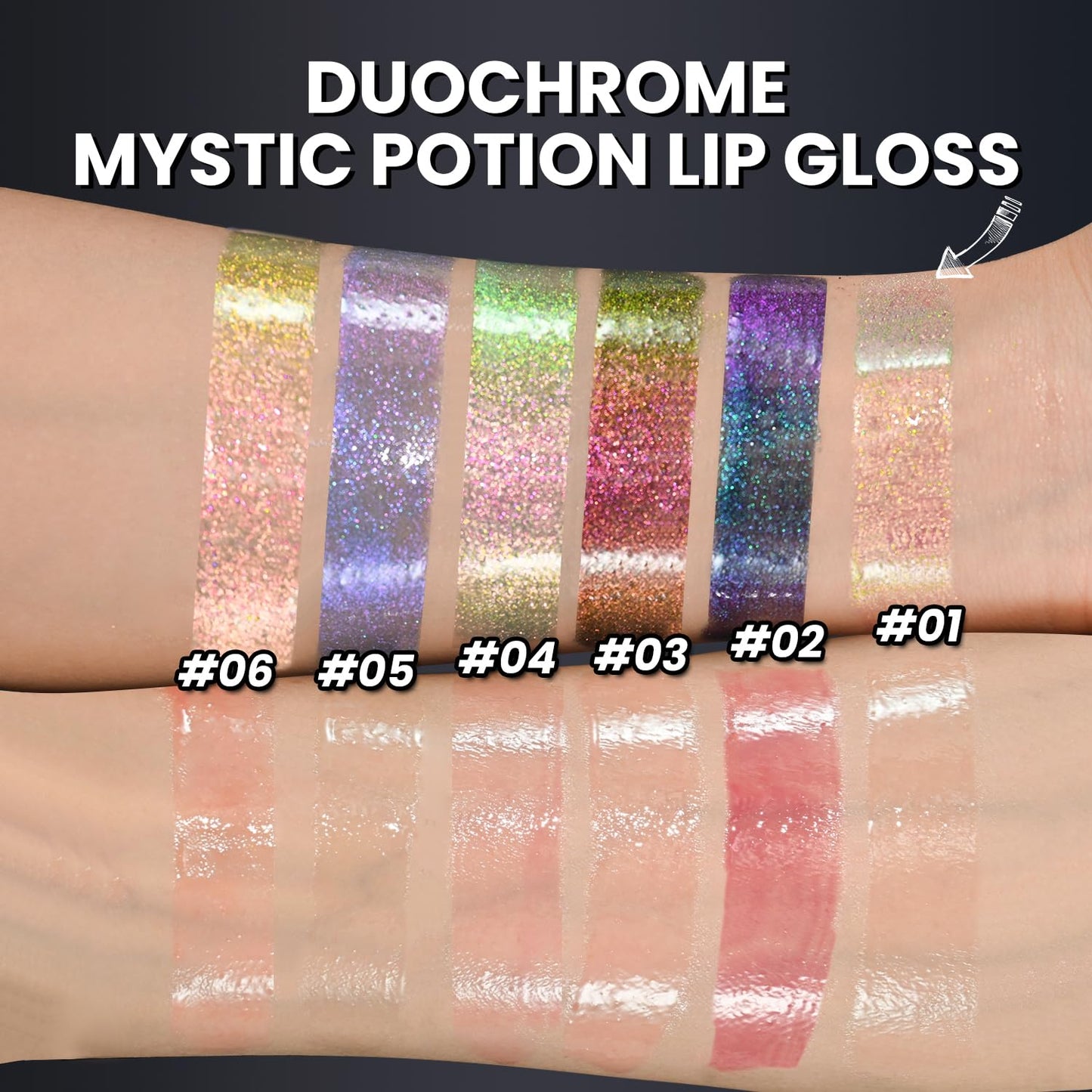 CHARMACY 2 In 1 Multichrome Moisturizing Lip Gloss, Double Head Liquid Lipstick, Mirror Waterproof Long Lasting No Fading Lip Balm, Hydrating Lip Plumper Waterlight Glossy Makeup #006