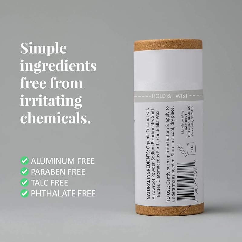 J&L Naturals Aluminum Free Deodorant for Men & Women | 100% Natural Ingredients With Coconut Oil, Shea Butter, & Essential Oils | Sustainable, Eco-Friendly (Naked (Unscented), 3.0 Oz (Single))