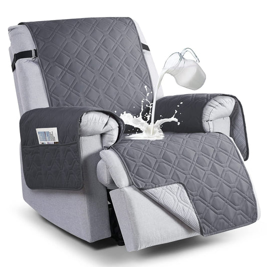 VANSOFY 100% Waterproof Recliner Chair Covers, Recliner Cover Non-Slip Dog Chair Cover Furniture Protector Washable Slipcover with Pocket, Elastic Straps for Pets, Dogs(Dark Gray, 30")