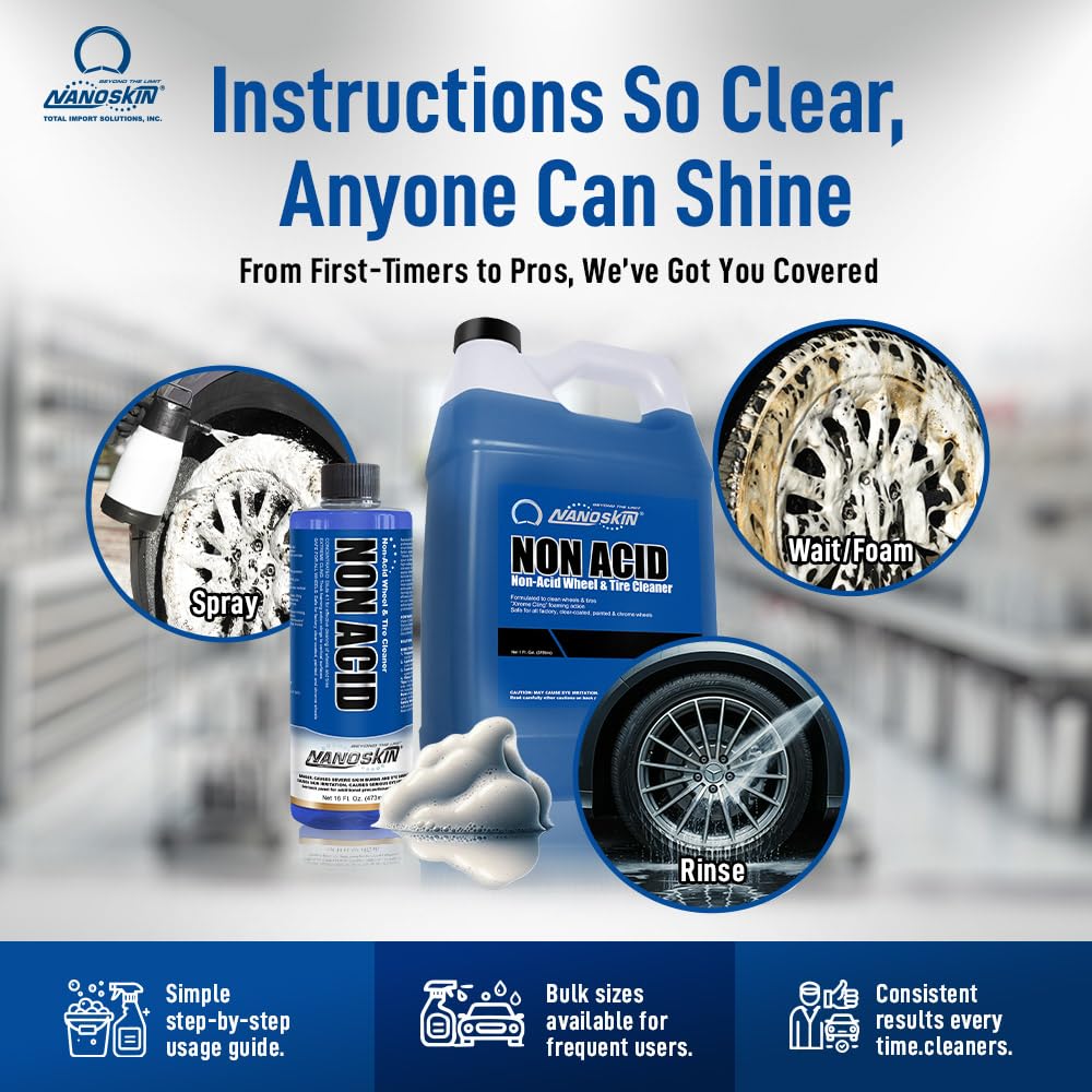 Nanoskin NON ACID Professional Wheel & Tire Cleaner 30 Gallons – Works with Wheel Brush & Tire Brush | Car Wash Wheel Cleaning Spray for Car Detailing | Removes Brake Dust, Oil, Dirt, Light Corrosion
