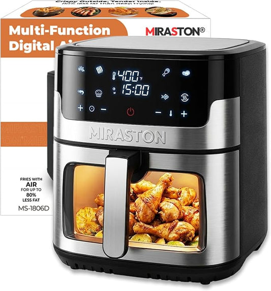 Air Fryer, 8.5QT Family Size Digital Air Fryers, BPA-Free, Smart Touchscreen with 8-Preset, Air Frying, Reheat Leftovers, Party Food, Fast Cooking, Dishwasher-Safe, Stainless Steel