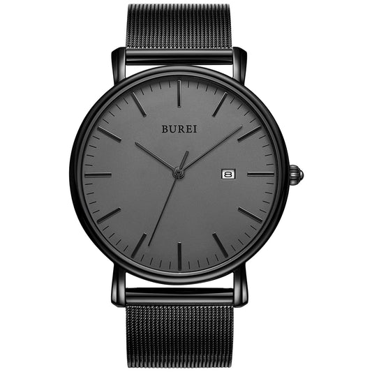BUREI Men Watches Fashion Minimalist Waterproof Watches for Men Women Student,Black.