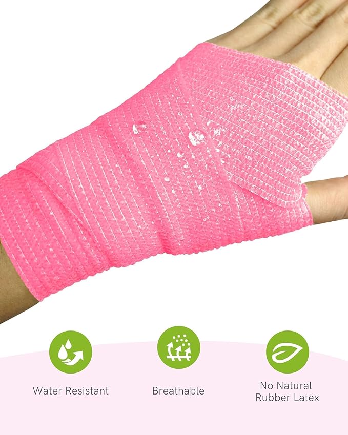 FriCARE Self Adhesive Bandage Wrap, Medical Tape in First Aid Kit, Cohesive Bandages for Wounds Sport Vet, FSA/HSA Eligible, 2 Inches X 5 Yards 6 Rolls, Fluorescent Color