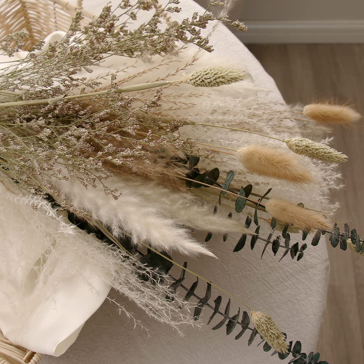 Musunny Natural Dried Flower Bouquet,17" Dried Flowers for Vase,Dried Floral Arrangements for Home Décor Indoor with Pampas(Green)