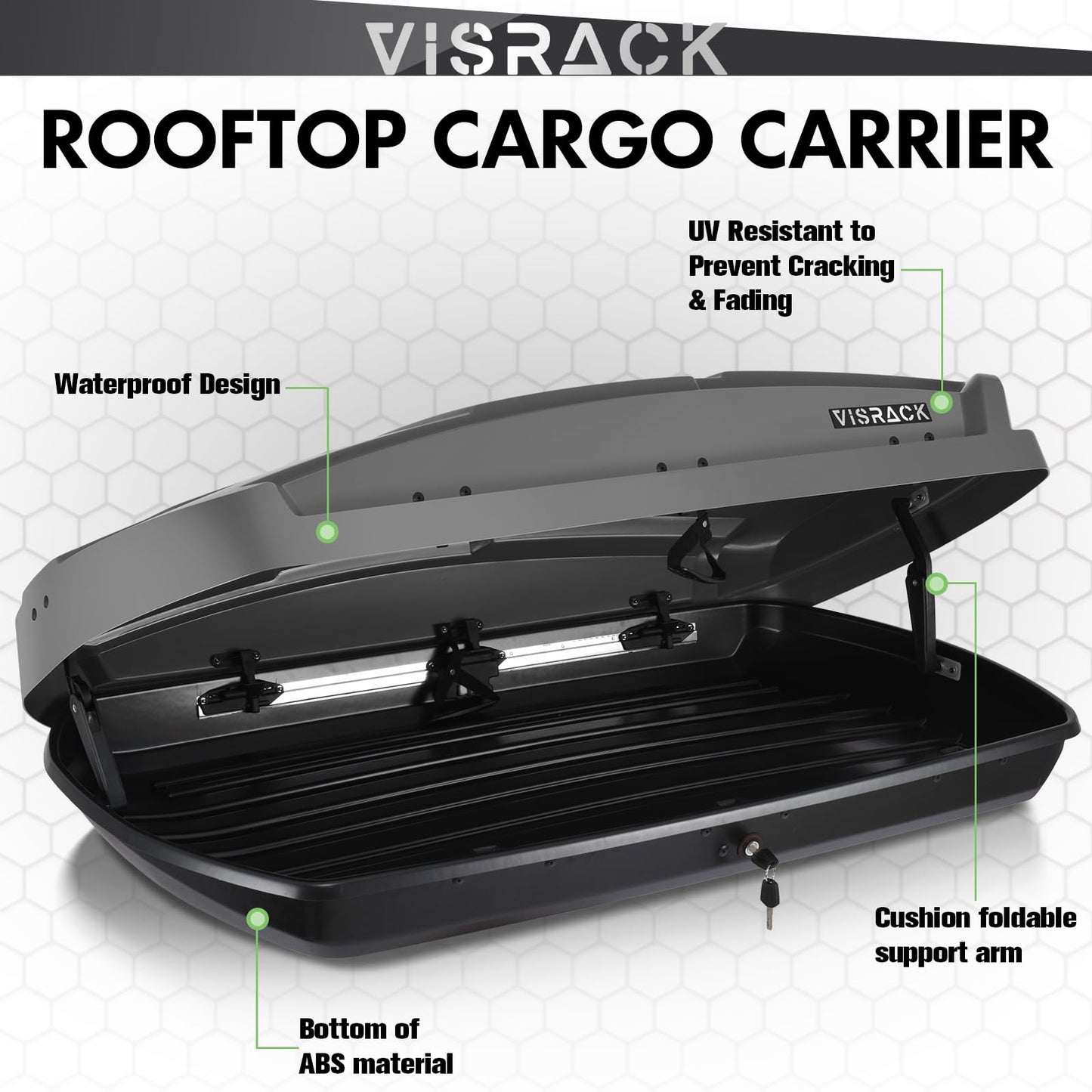 Rooftop Cargo Carrier Box, Large Hard Shell Roof with Security Keys, Waterproof Rooftop Cargo Box, 58.3(L) x35.4(W) x13(H) Inches,15.5 Cubic Feet, Gray(Tool-Free Install) (15.5 Cubic Feet-Gray)