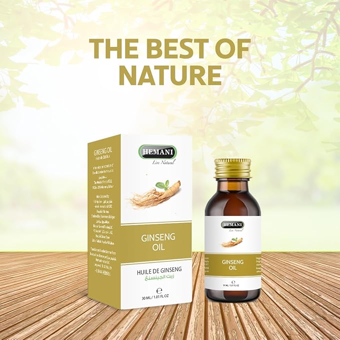 Hemani Ginseng Oil 30ml, Aceite de Ginseng, 100% Natural Herbal Ginseng Serum for Hair and Skin Care, Premium Ginseng Oil for Nourishing and Revitalizing Hair & Skin