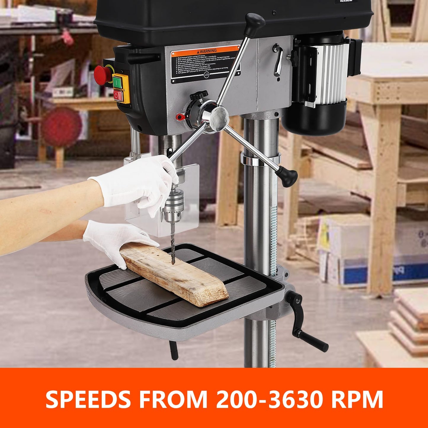 17 in Floor Drill Press with Swing-away Safety Guard, 12 Amp 120V Pure Copper Motor, 200-3630 RPM 16 Variable Speed, 0-45° Tilting Worktable, Tabletop Drilling Machine for Wood Metal