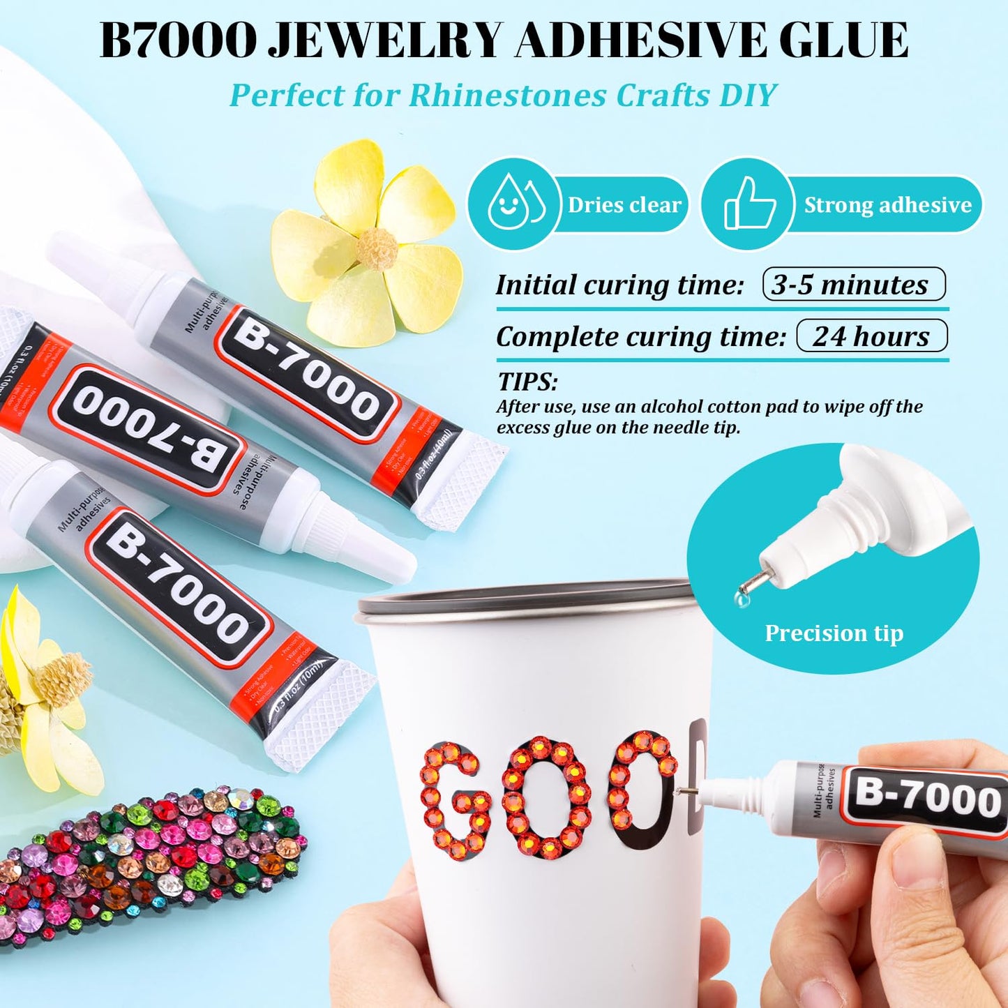 6100Pcs Resin Rhinestones for Crafting with 2Pcs 10ml B7000 Jewelry Glue, 1 Box Flatback Crystals Diamond (Red Zircon) for Bedazzling Crafts DIY Nail Art，Non Hotfix Gems for Clothing Shoes Tumblers
