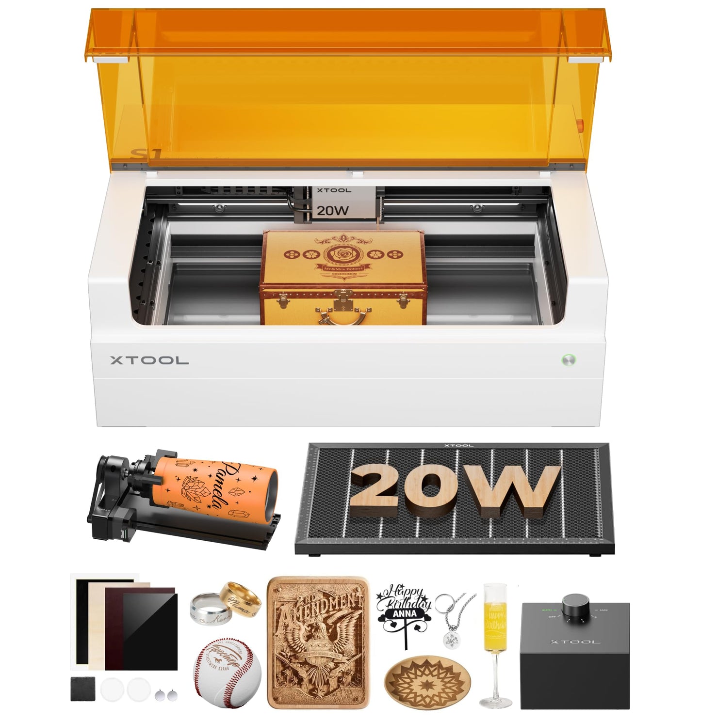 xTool S1 20W Laser Cutter and Laser Engraver for Tumblers, 23.93" x 15.16" Bed Size, 600mm/s Speed, Laser Engraving Machine, Laser Engraver for Wood and Metal, Acrylic, Big Project - Rotary Bundle