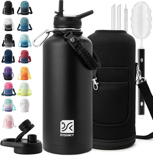 DYSANKY Insulated Water Bottle | Thickened Stainless Steel for Gym and Hiking with Straw, Carrier Bag, Handle Strap | BPA-Free 87 oz