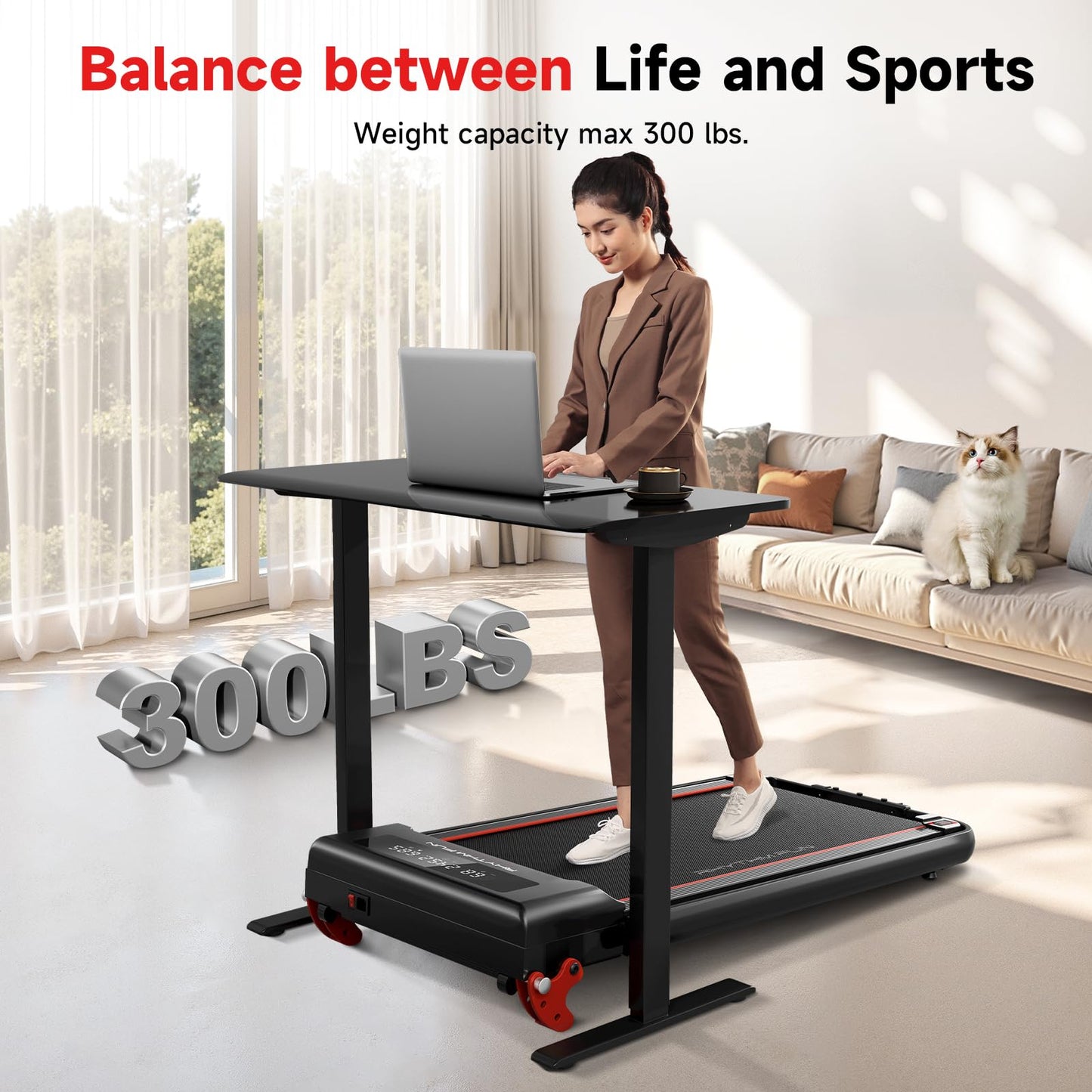 RHYTHM FUN Treadmill with Incline, Walking Pad Treadmill with Handle Bar, Walking Pad with Incline 300lbs Foldable Treadmills with APP, Portable Folding Treadmills for Home/Office with Low Noise