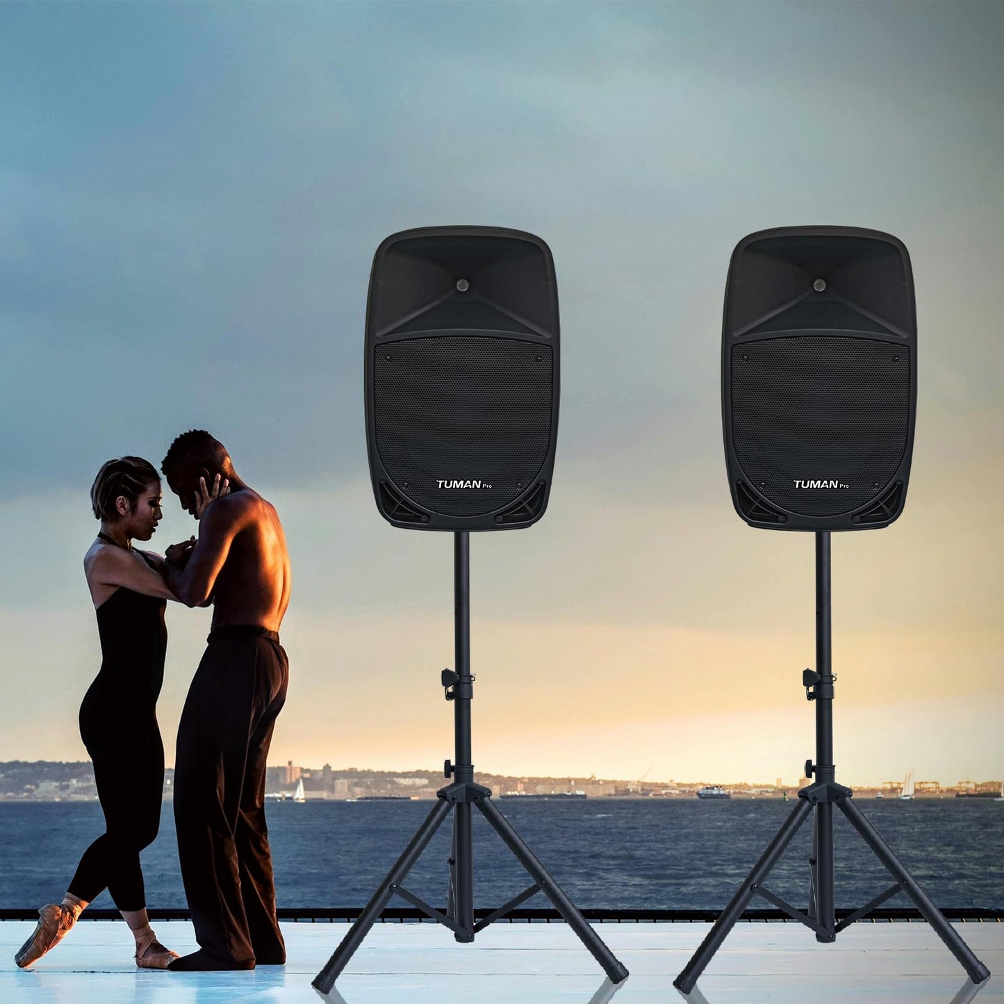 12inch PA Speaker System, 1000W High Powered Bluetooth Compatible Active + Passive Pair Outdoor Sound Speakers, Outdoor Karaoke Machine，FM Radio, Remote Control, 2 Speaker Stand, Supports SD Card/USB