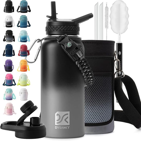DYSANKY Insulated Water Bottle | Thickened Stainless Steel Vacuum Metal | Portable Sports Water Jug for Gym and Hiking with Straw, Carrier Bag, Handle Strap | BPA-Free 32 oz