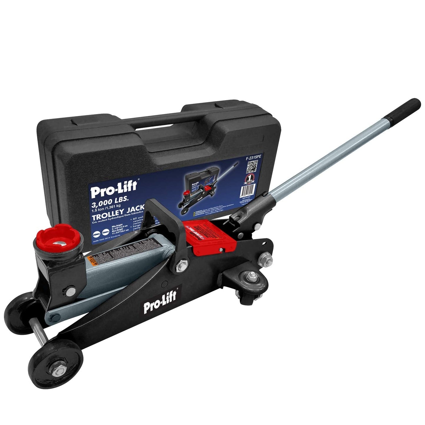 Pro-LifT F-2315PE Grey Hydraulic Trolley Jack Car Lift with Blow Molded Case-3000 LBS Capacity, 12 Inch, Black