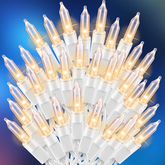 TWINGLEHOME Ultra-Bright Connects End to End Warm White Christmas Mini Lights 100L 19.6Ft UL Listed Incandescent Bulb String Light Set for Indoor and Outdoor Holiday Garden Party Christmas Tree Decor