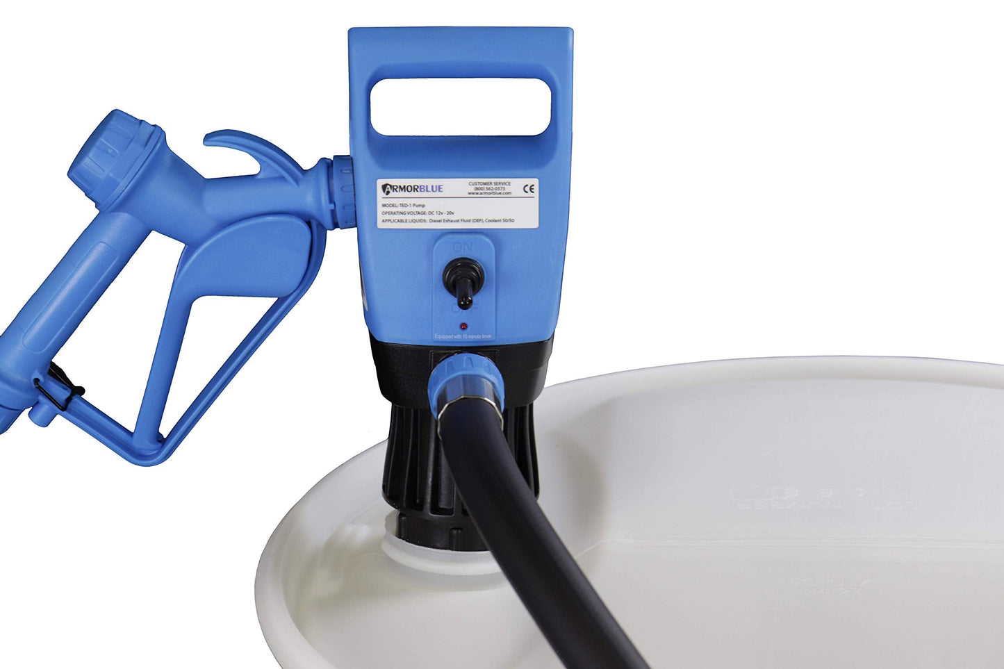 ArmorBlue TED1 Drum Pump for Diesel Exhaust Fluid (DEF) | 115v/12v power option | 5 Gallons per Minute | Portable Unit | DEF | Water | 50/50 Antifreeze | Windshield Washer Fluid | Drum Transfer Pump