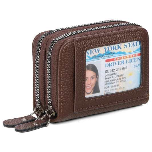RNIEGA Credit Card Holder Wallet RFID Blocking Leather Small Wallet for Women Double Zipper Wallet with ID Window