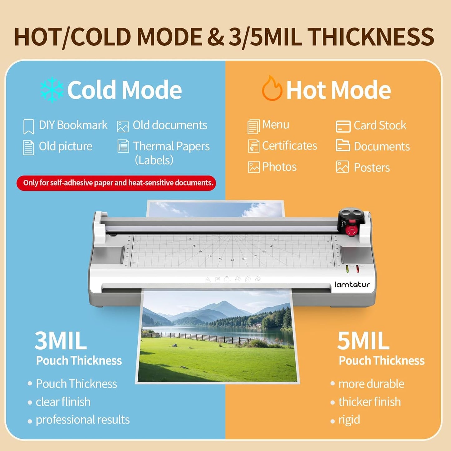 Laminator Machine 11X17 with 70Letter Size Laminating Sheets for A3/A4,13Inch Wide Thermal Hot&Cold 2Roller Lamination Laminated 3-5mil for Office Home School Teacher,with Paper Cutter,Corner Rounder