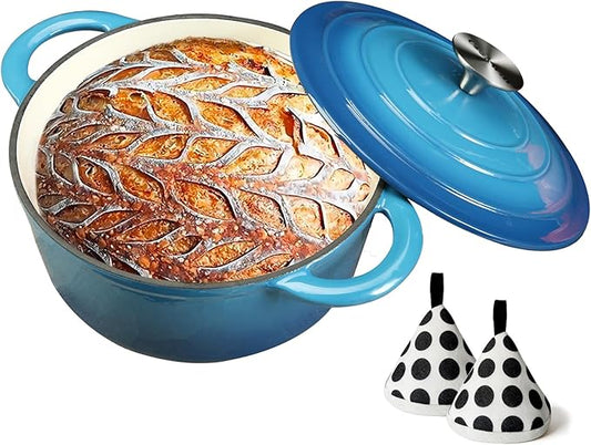 4.5QT Enameled Cast Iron Dutch Oven with Lid, Heavy-Duty and Dual Handles Cookware Round Pot, Oven Safe up to 500° F for Baking, Braising, Cooking and Roasting, Blue