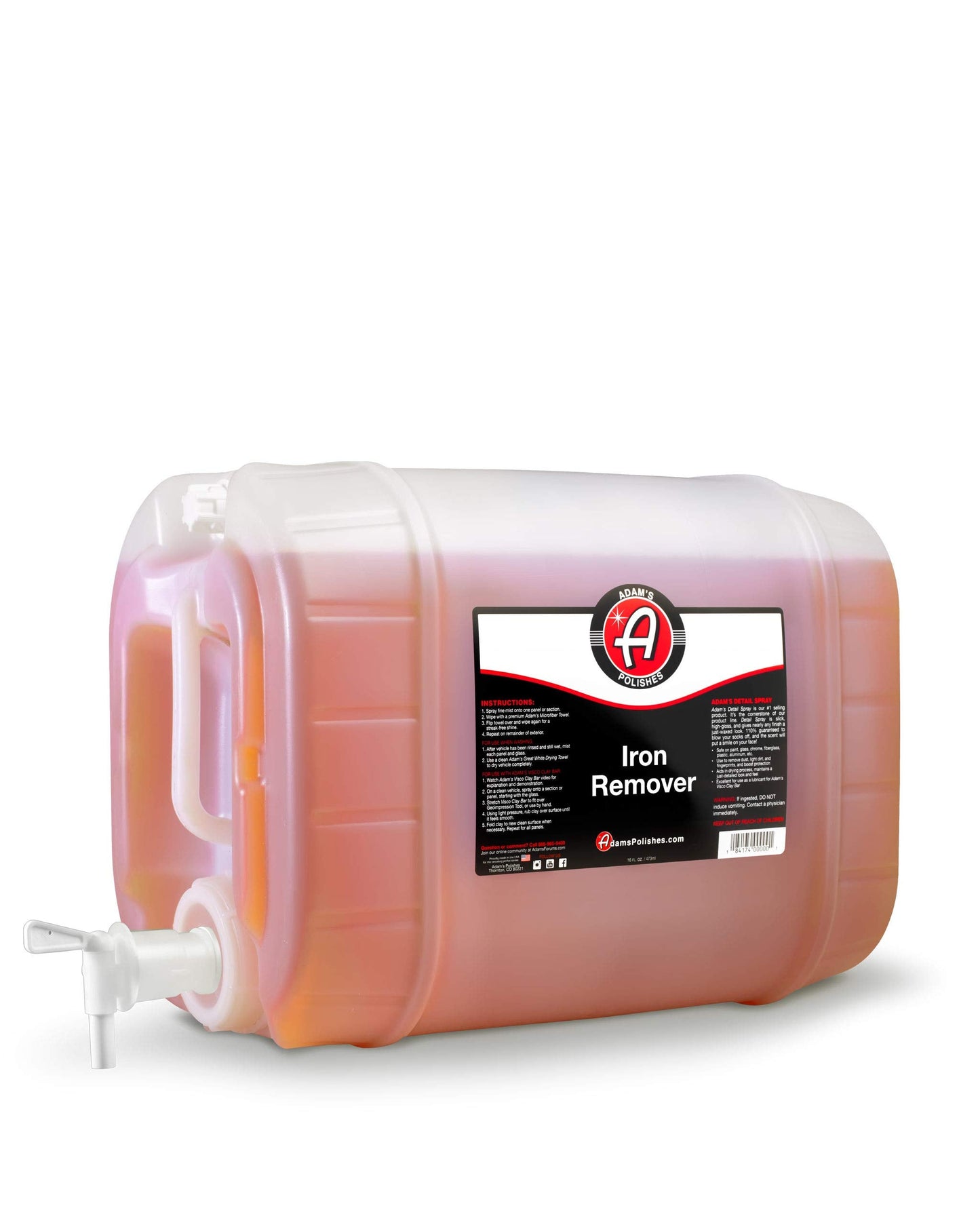 Adam's Iron Remover (5 Gallon) - Iron Out Fallout & Rust Remover Spray for Car Detailing On Automotive, Motorcycle, RV, Boat Paint Wheels or Metal - Use Before Clay Bar, Car Wax or Car Wash