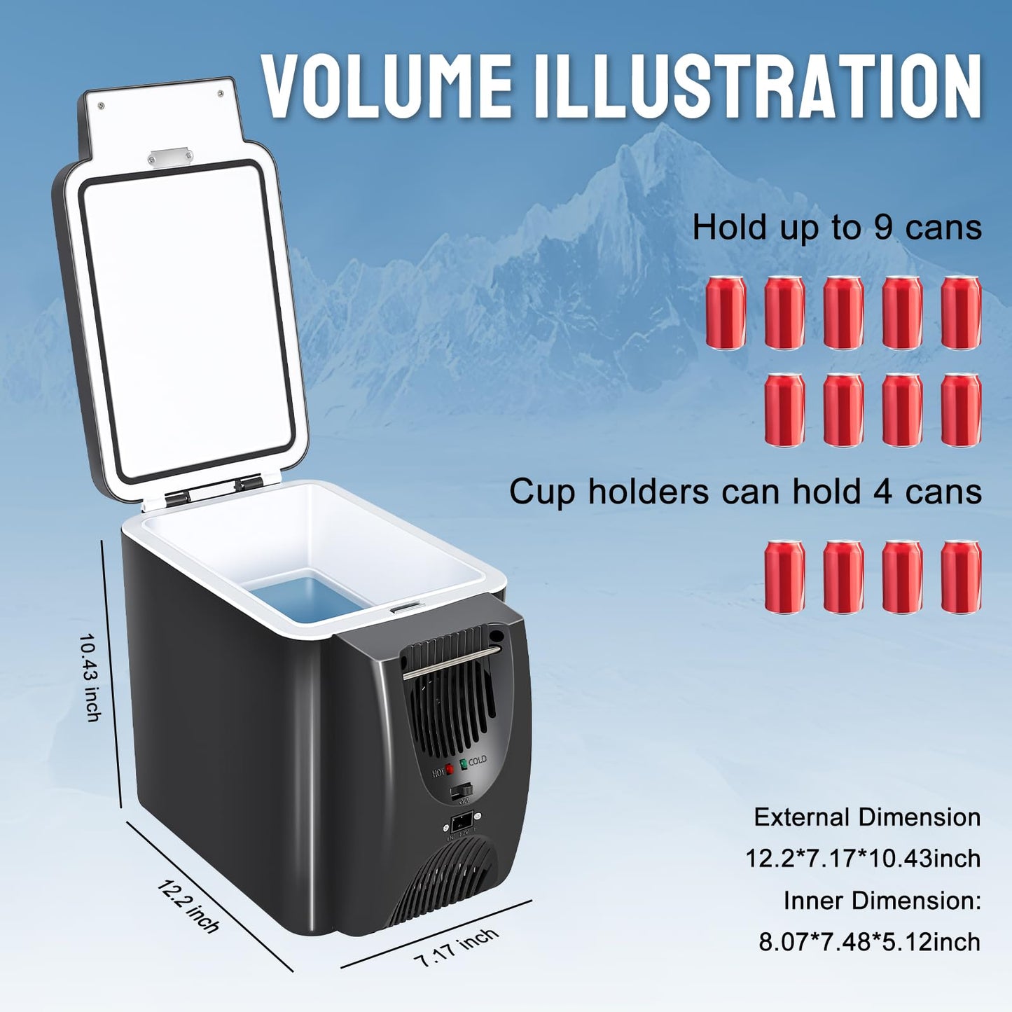 CAYNEL 12V 6 Quart Personal Thermoelectric, 6 Liter Capacity, Portable Electric Cooler Warmer with 12V DC, Small Fridge for Car, RV, and Camping Use