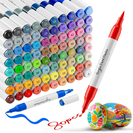 WELLOKB Acrylic Paint Markers,80 Colors Acrylic Markers,Dual Tip Paint Pens for Rocks,Wood,Glass Painting,Coloring Books DIY Crafts Art Supplies for Adult with Carrying Case,Strong Coverage