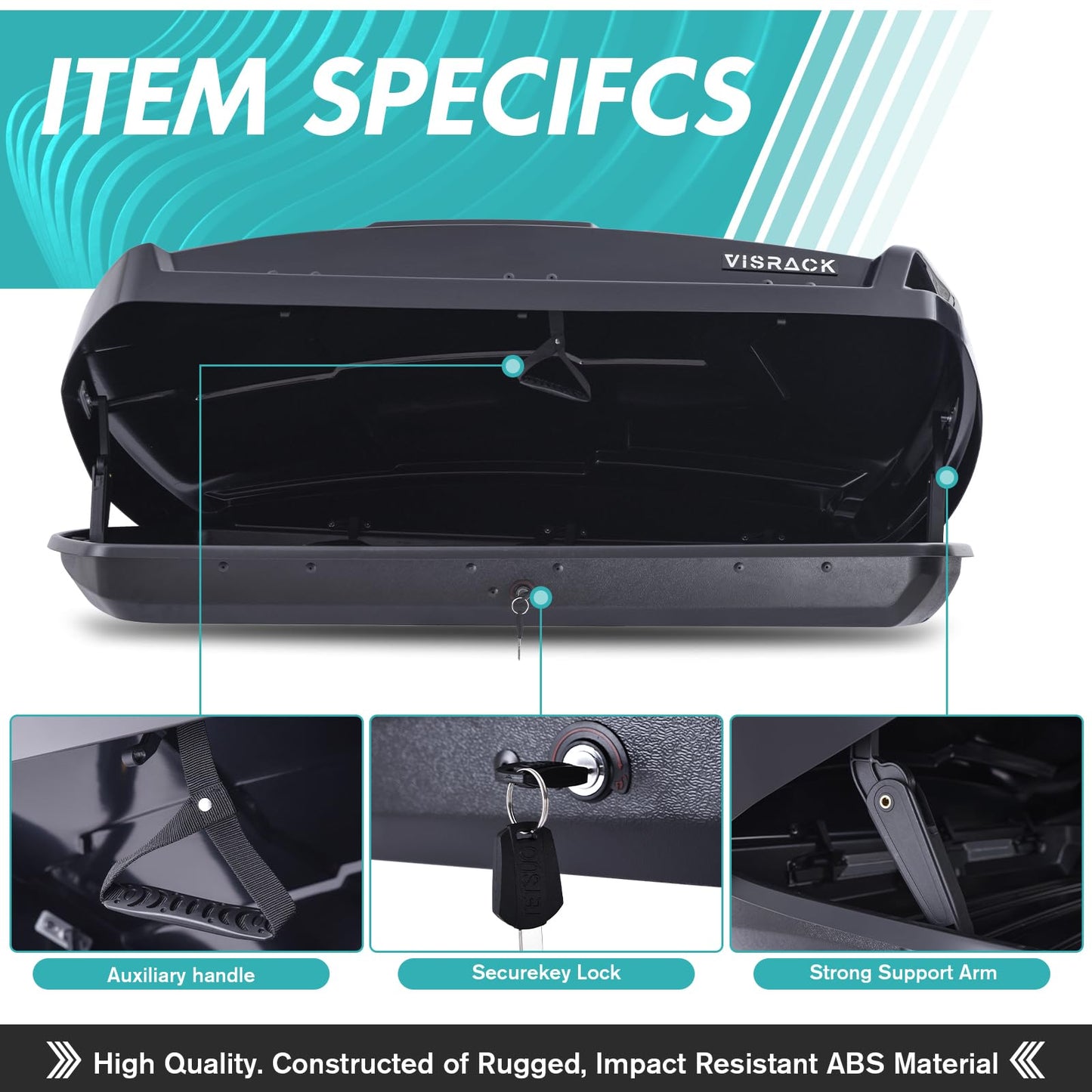 Hard Shell Roof Cargo Box, 16 Cu Ft Rooftop Cargo Carrier with Dual Side Opening, ABS PMMA Black Roof Box for Car SUV, 130 lbs Capacity, 58.3"x35.4"x13", Tool-Free Install