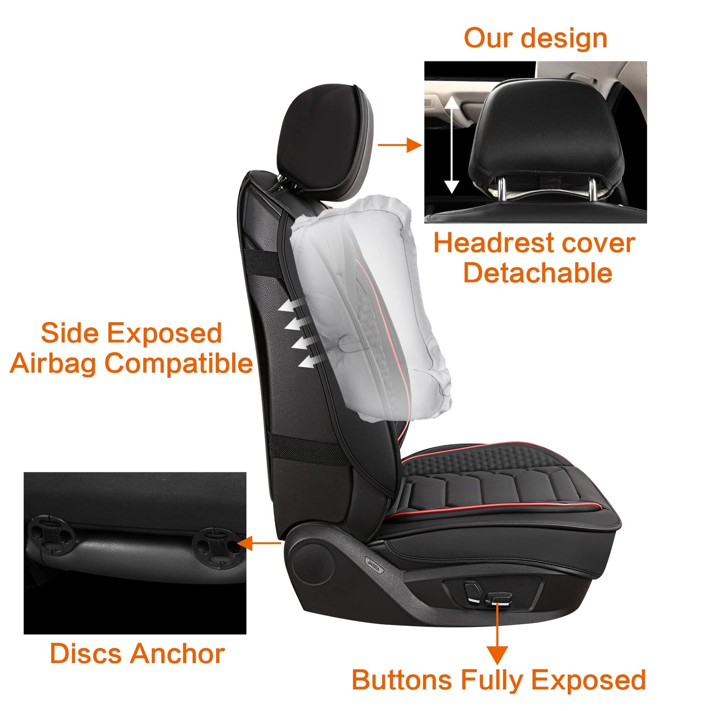 HAIYAOTIMES Leather Car Seat Covers Full Set, Waterproof Faux Leather Seat Covers for Cars, Non-Slip Car Interior Covers Universal Fit for Most Cars Sedans Trucks SUVs, Black/Red