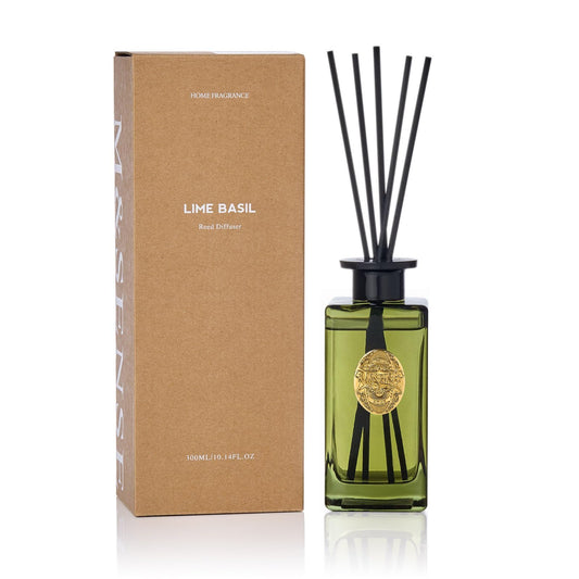 M&SENSE 10.14 oz Large Reed Diffuser Set | Lime Basil Scent Oil Diffuser with Sticks |Hotel Collection Non-Toxic Essential Oil |for Bedroom Bathroom Living Room