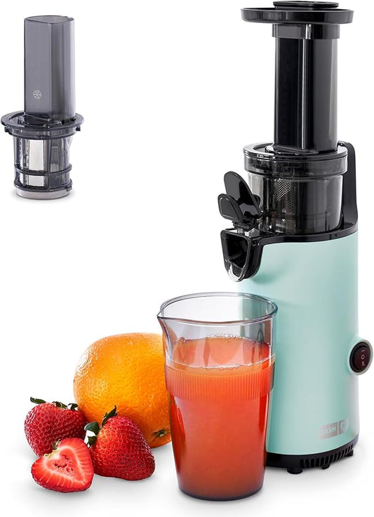 Dash Deluxe Compact Cold Press Juicer - Slow Masticating Juicer Machine for Fruits and Vegetables with Frozen Attachment - Easy to Clean Juice Press for Home Countertops - Aqua