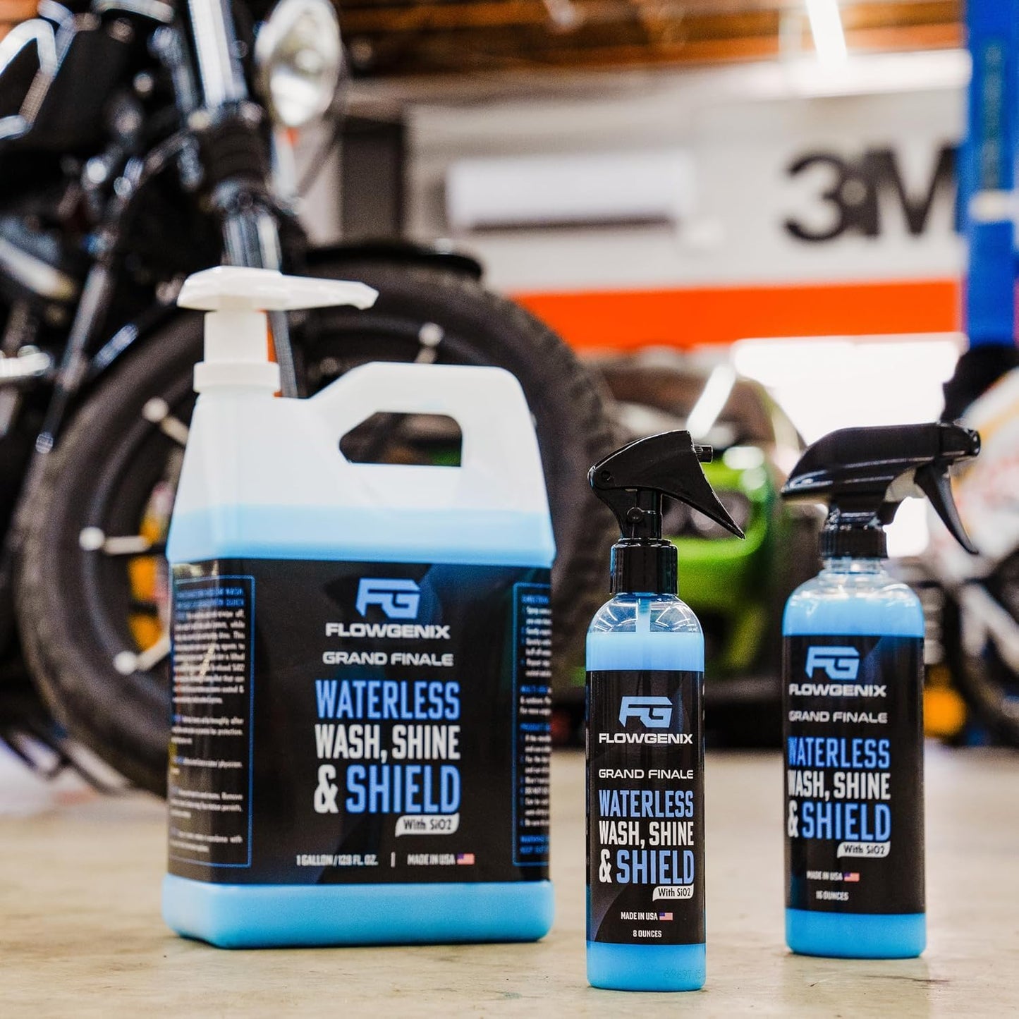 Flowgenix™ Waterless Car Wash Spray - Grand Finale - Motorcycle Cleaner & Car Wax Spray Polish (8 oz) - Ceramic Coating - Incl. 2 Microfiber Towels - Quick Detailer Spray to Make Your Vehicle Shine