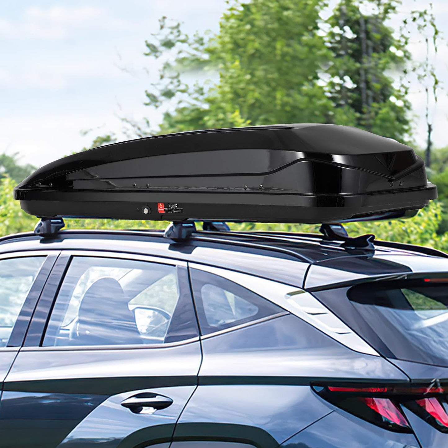 GarveeTech 70 Inch Rooftop Cargo Box Carrier, 17.7 Cubic Ft. Hard Shell Roof Rack Cargo Carrier with Security Keys, 165 Lbs Capacity Waterproof Rooftop Storage Box, Dual Side Opening (17.7 Cubic Ft.)