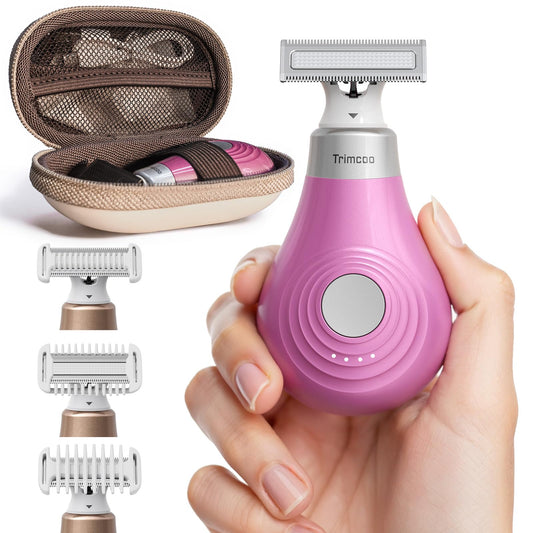 Trimcoo New Intimate Electric Trimmer for Women, [Small But Powerful] Designed for Pubic Hair Grooming, Bikini Line Removal, Wet/Dry Shaver On-The-Go, USB-C Rechargeable Razor with Travel Case, Pink