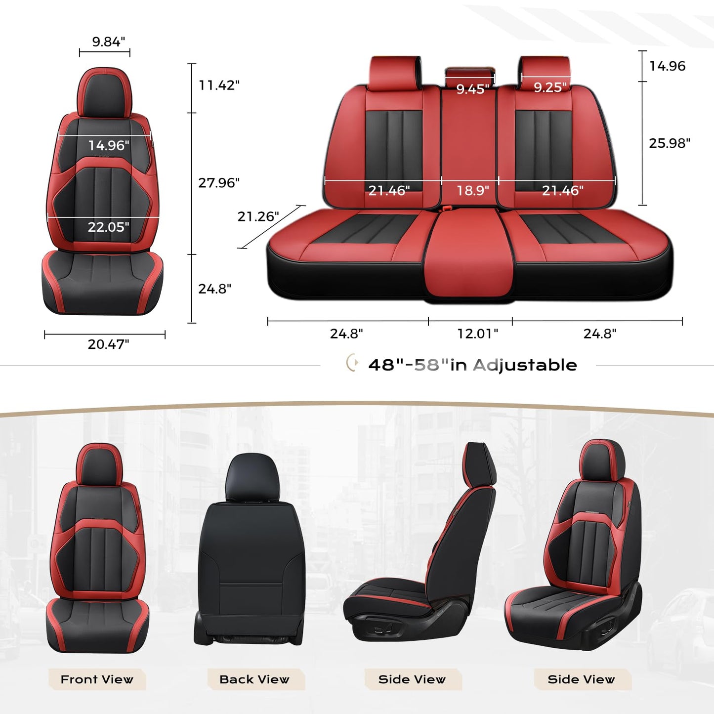 Coverado Car Seat Cover, Cover for Cars Front Seat, Premium Leather, Universal Fit Waterproof Seat Protectors, Car Seat Cushion Non-Slip for Most Cars-Black Red