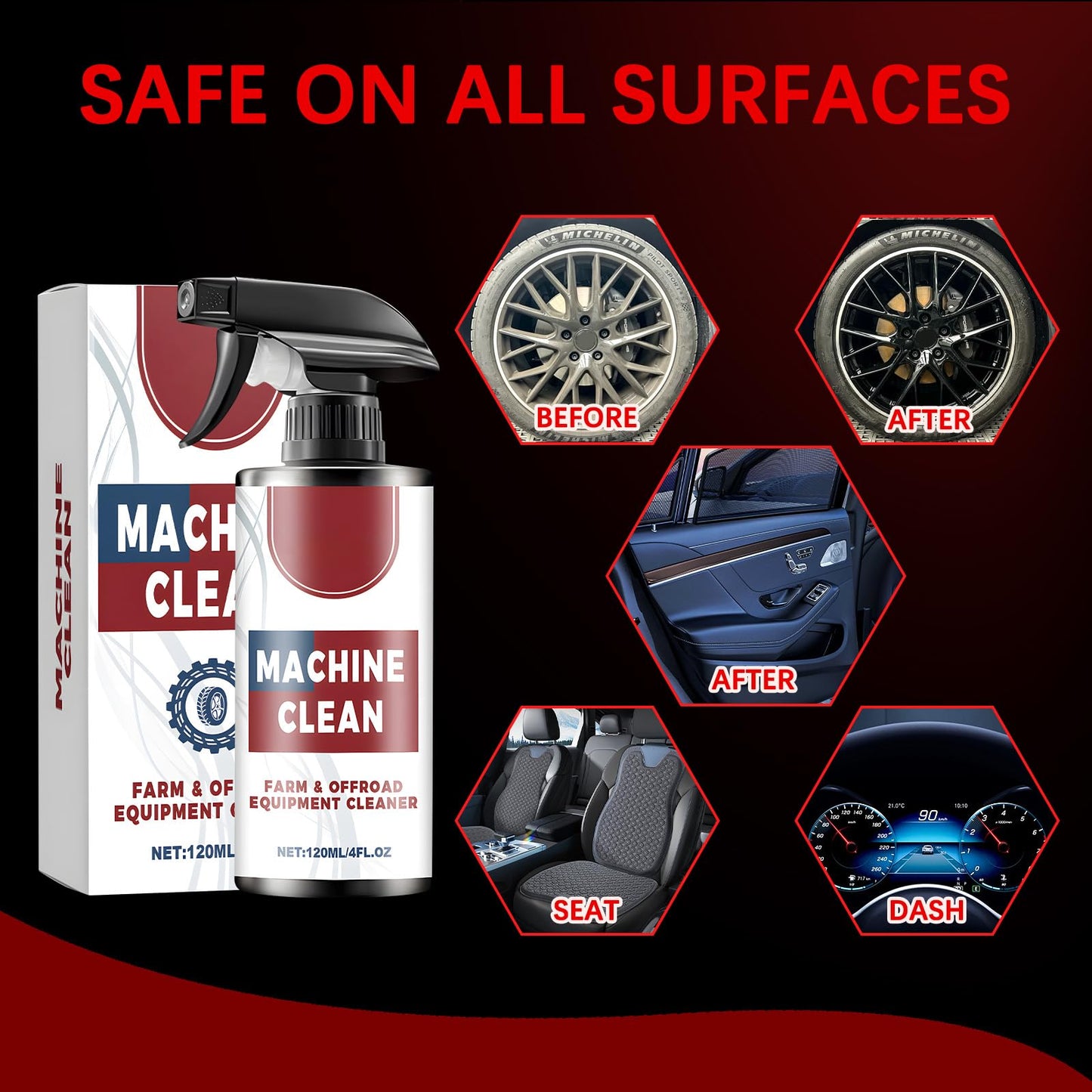 2PC Machine Clean Outdoor All-Purpose Cleaner，Machine clean spray, Heavy-Duty Outdoor All Purpose Cleaning,Car Tire Foam Polish & Refurbishment