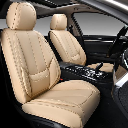 Coverado Front Seat Covers, 2 Pieces Universal Seat Covers for Cars, Waterproof Nappa Leather Sideless Auto Seat Protectors, Car Seat Cushions Universal Fit for Most Sedans SUV Pick-up Truck Beige