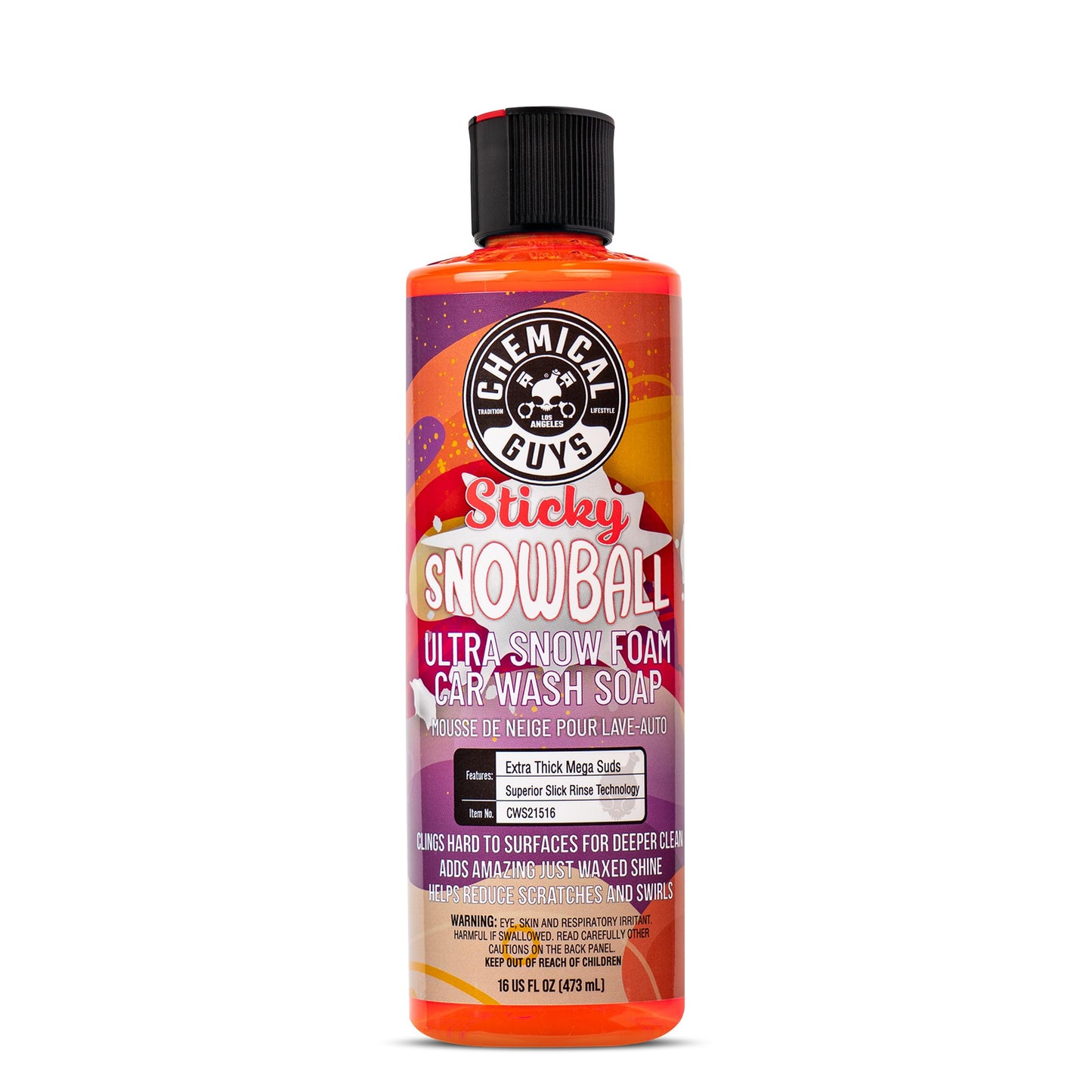 Chemical Guys CWS21516 Sticky Snowball Ultra Snow Foam Car Wash Soap (Works with Foam Cannons, Foam Guns or Bucket Washes) Safe for Cars, Trucks, Motorcycles, RVs & More 16 fl oz, Cherry Scent