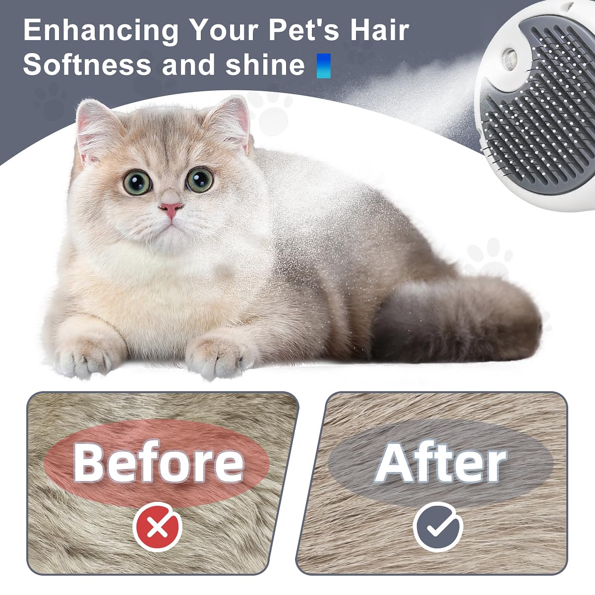 Atlamia Cat Steam Brush, 3-in-1 Self-Cleaning Pet Grooming Tool with Water Spray, Shedding & Massage Comb for Long & Short Hair Cats and Dogs