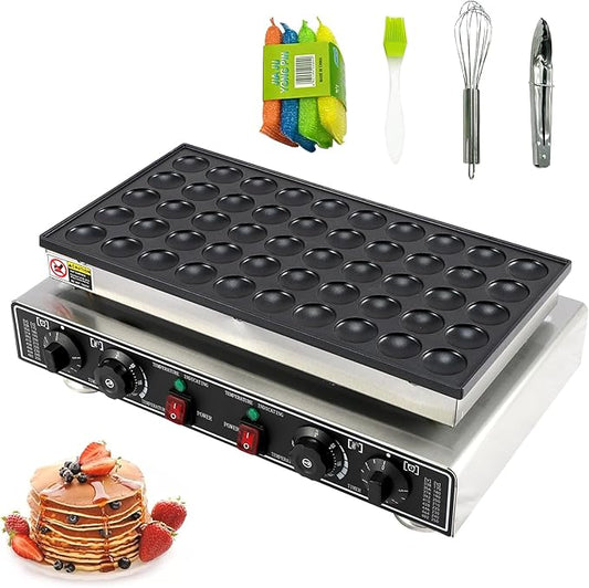 50 Pcs Mini Pancakes Maker Machine, 1800W Electric Nonstick Mini Pancake Maker with Temp & Time Control, Stainless Steel, Perfect for Home or Commercial Use