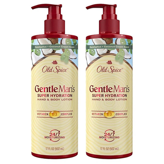 Old Spice Hand & Body Lotion for Men, Gentleman's Super Hydration, 24/7 Moisturizing with Vitamin B3 Complex, Fast Absorping, Eucalyptus & Coconut Cream, 17 oz (Pack of 2)