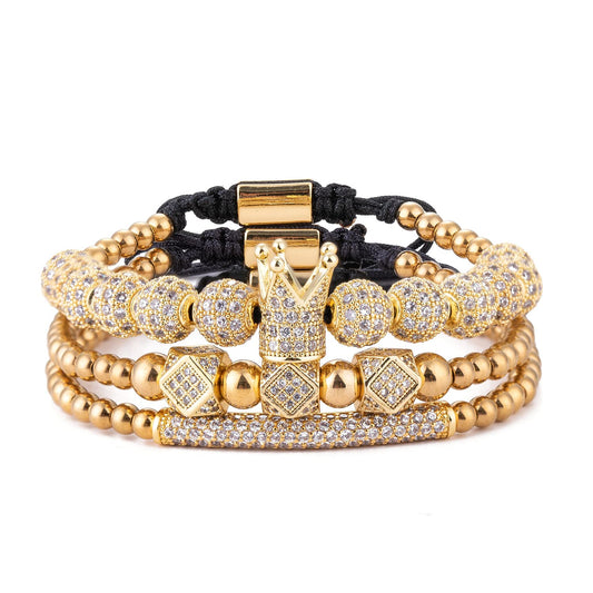 MAGIC FISH Imperial Crown King Mens Bracelet Pave CZ ，Gold Bracelets for Men Luxury Charm Fashion Cuff Bangle Crown Birthday Jewelry (3-gold-X)