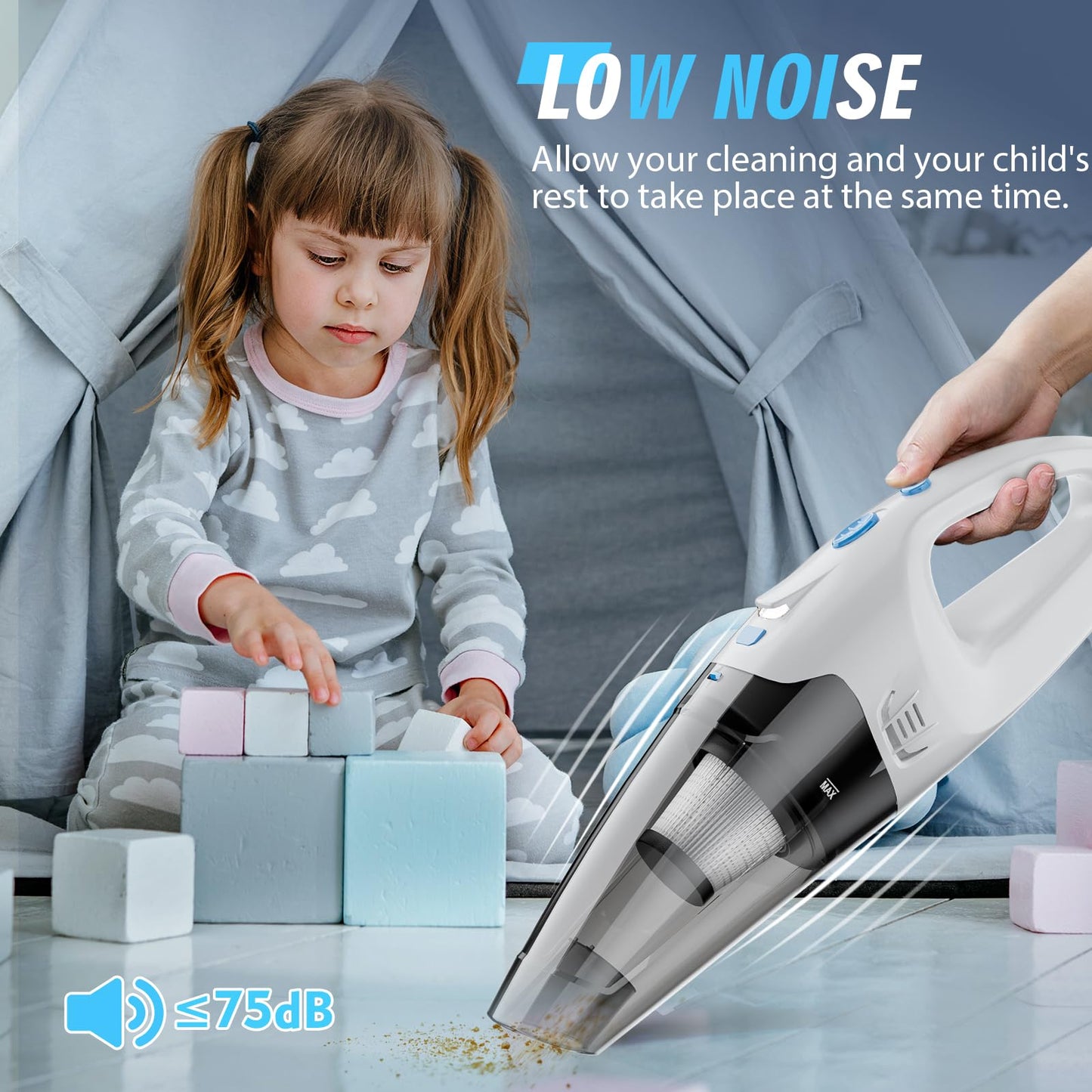 FUOAYOC Handheld Vacuum Cordless, Hand Vacuum Cordless Rechargeable with LED Light/Multi Accessories,1.6lbs Car Portable Vacuum Cleaner for Pet Hair, Home, Car, Office